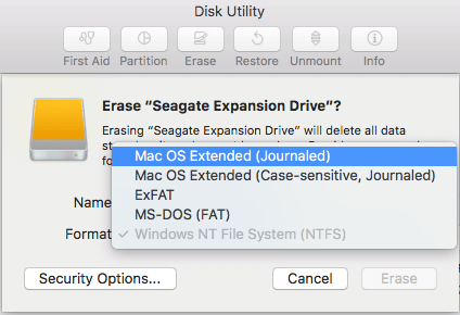 mac os extended not available for reformat with disk utility
